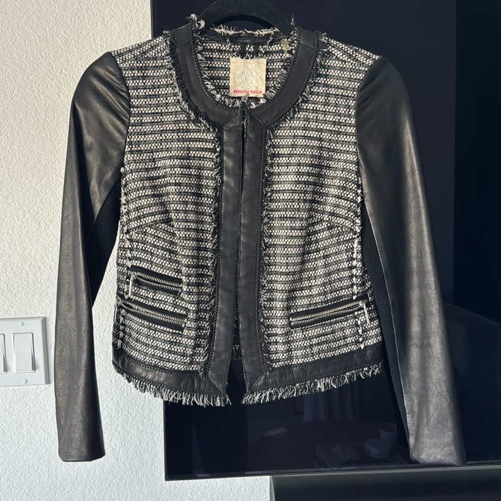 Rebecca Taylor Leather & Tweed Jacket Size 0